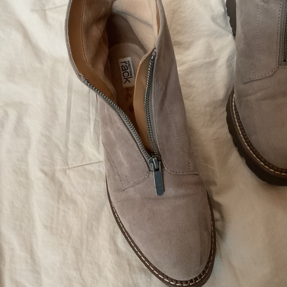 Nordstrom Rack Faux Suede Ankle Boots Thick Lug Sole Front Zip Women’s Sz 8.5 - Picture 5 of 9